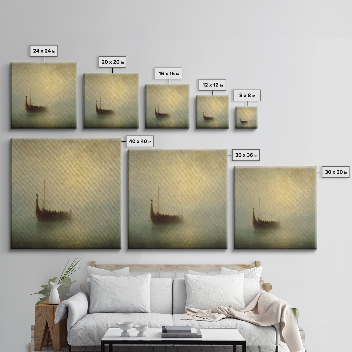 Foggy Viking Longship On Quiet Sea Canvas Print, Nautical Wall Art, Seascape Art, Nordic Art Print, Coastal Home Decor, Wall Decor