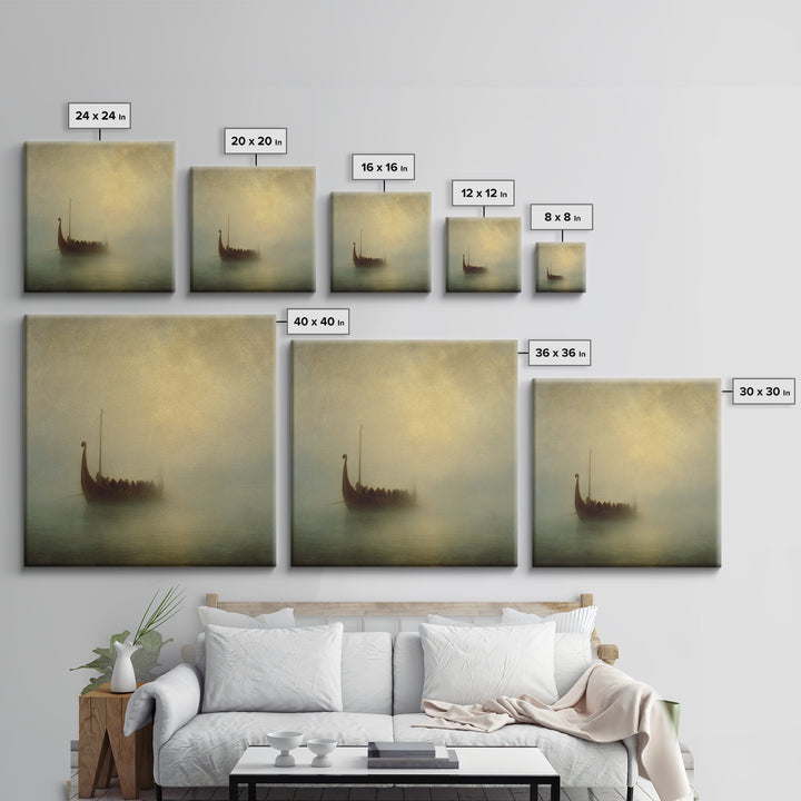 Foggy Viking Longship On Quiet Sea Canvas Print, Nautical Wall Art, Seascape Art, Nordic Art Print, Coastal Home Decor, Wall Decor