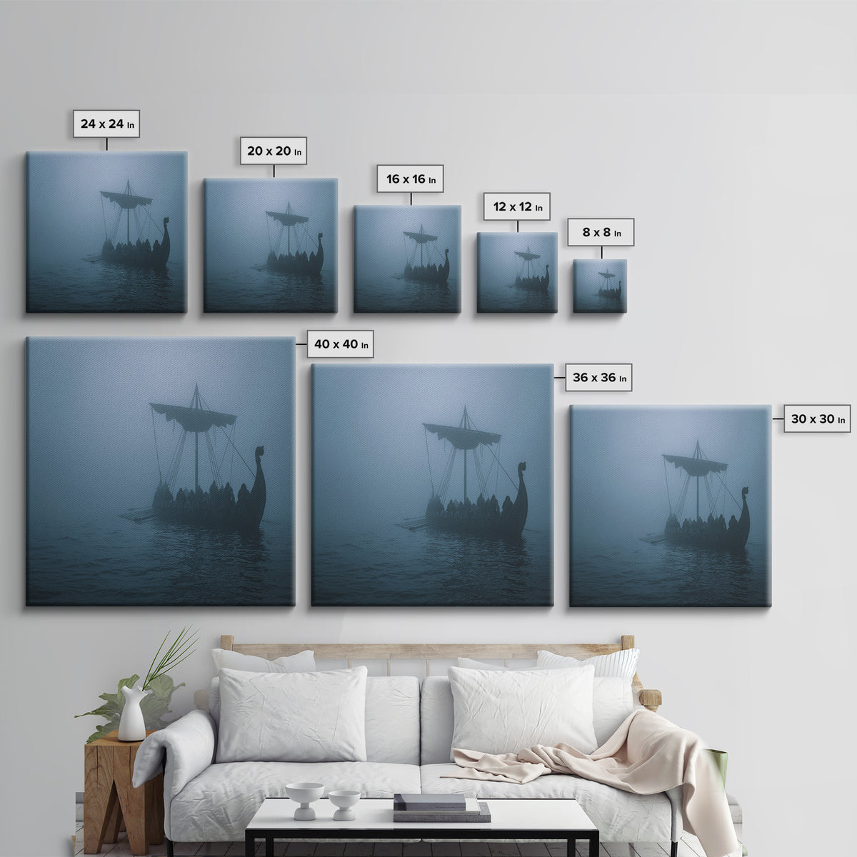 Foggy Viking Longship Wall Art, Nautical Fantasy Canvas Print, Moody Seascape, Nordic Decor, Rustic Coastal Gift For Him
