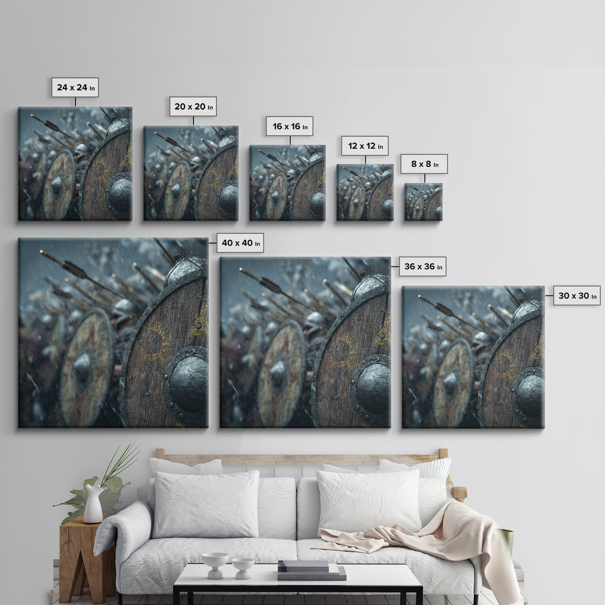 Viking Shield Wall In Snowy Battle Canvas Print, Nordic Warrior Wall Art, Medieval History Decor, Rustic Man Cave Gift, Home Decor