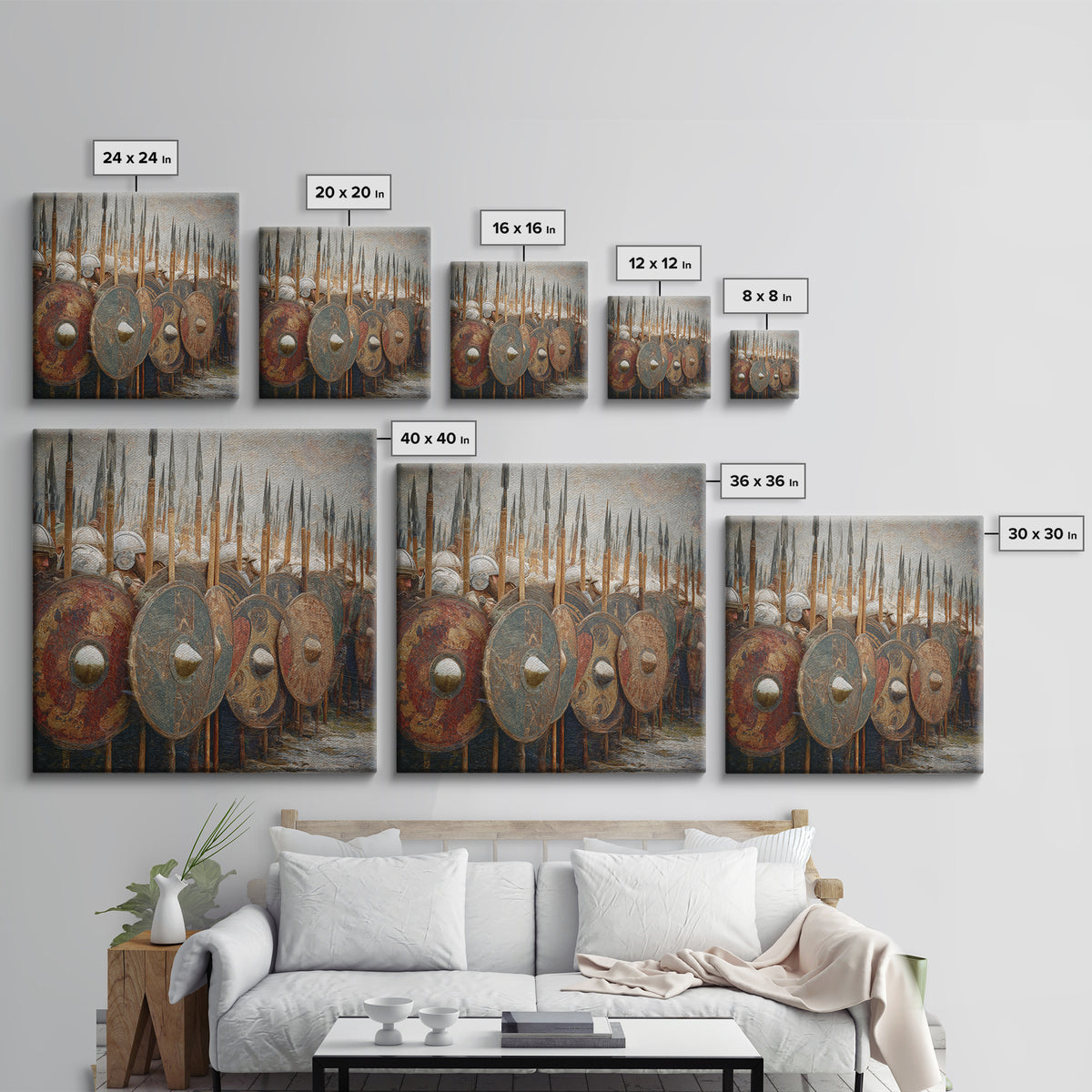 Ancient Shield Wall With Spears Canvas Print, Greek Hoplite Army Wall Art, Historical Battle Decor, Textured Oil Painting