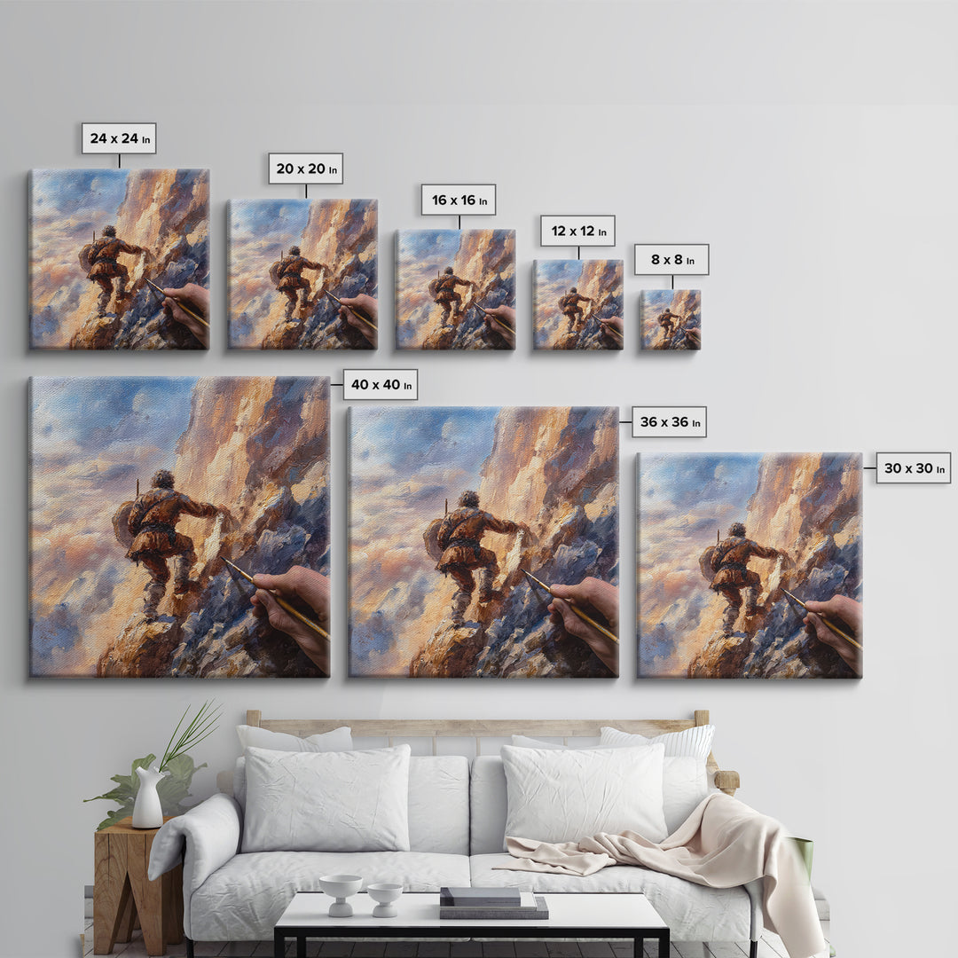 Mountain Climber Adventure Wall Art, Painterly Alpine Oil Painting, Rugged Landscape Canvas Print, Gift For Adventurer Decor