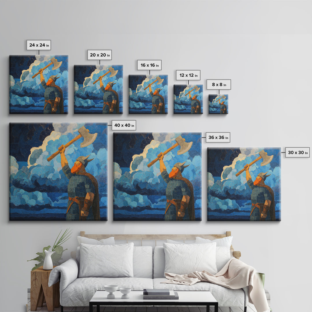 Viking Warrior With Axe Oil Painting Wall Art, Bold Nordic Mythology Art Print, Masculine Office Decor Living Room Art
