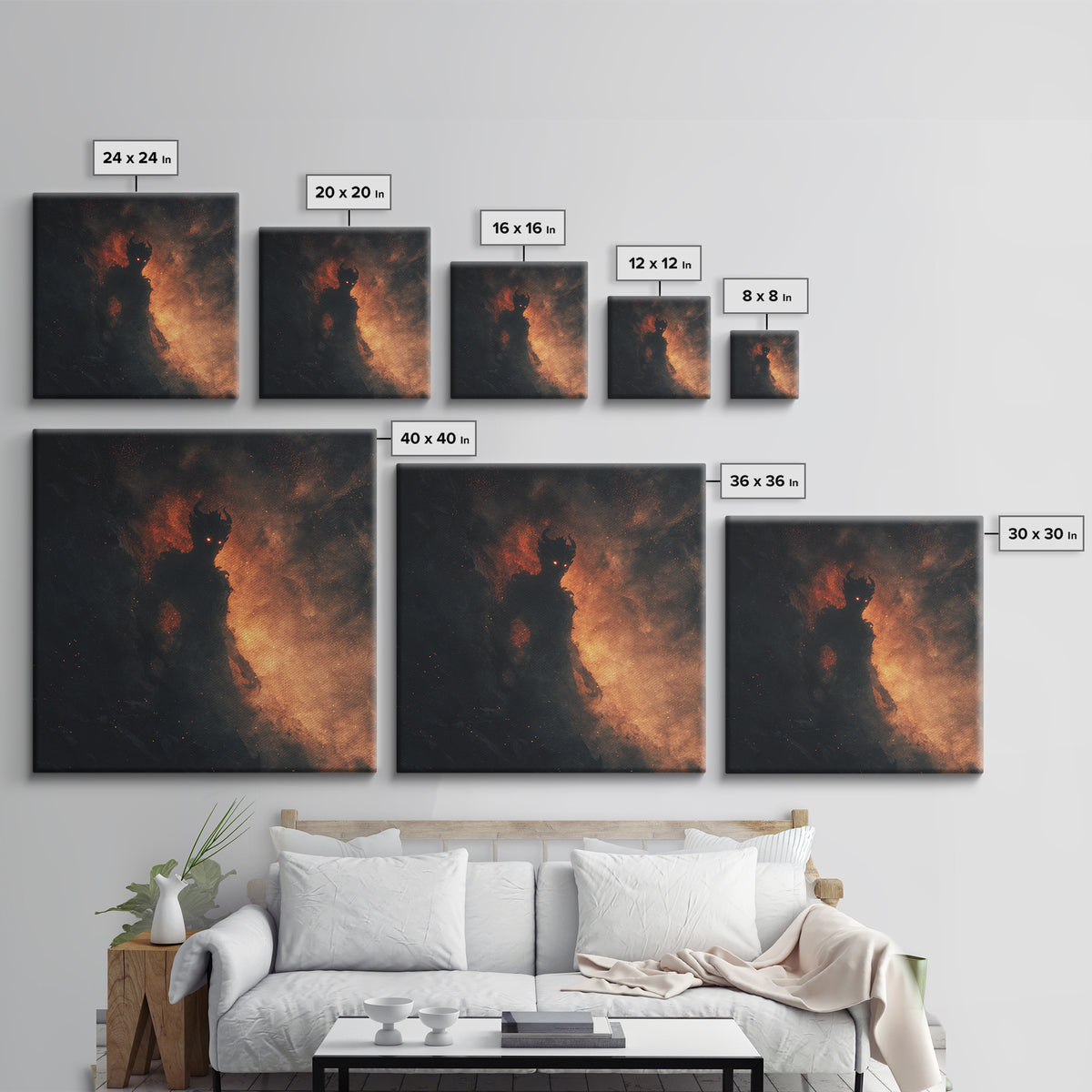 Glowing Fire Demon In Ash And Smoke Canvas Print, Dark Fantasy Wall Art, Gothic Horror Decor, Dramatic Surreal Art, Moody Home Decor