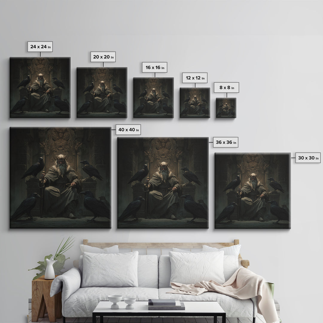 Raven King On Ancient Throne Wall Art, Dark Academia Fantasy Print, Gothic Medieval Decor, Moody Castle Canvas Art, Statement Artwork