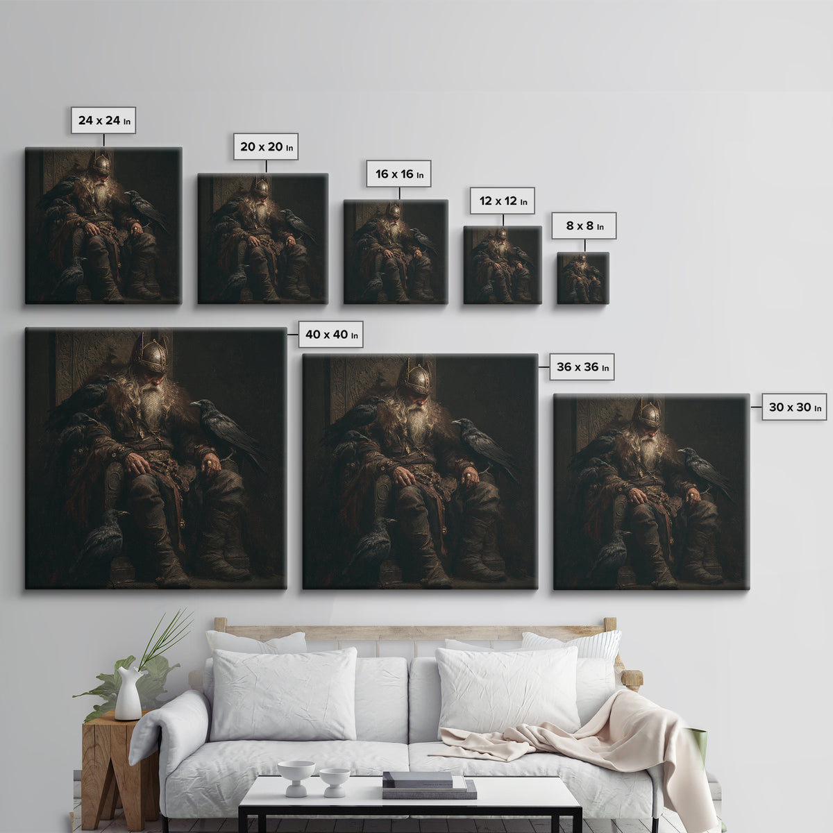 Viking King With Ravens Wall Art, Dark Academia Norse Portrait, Moody Medieval Oil Painting, Gothic Office Decor Gift For Him