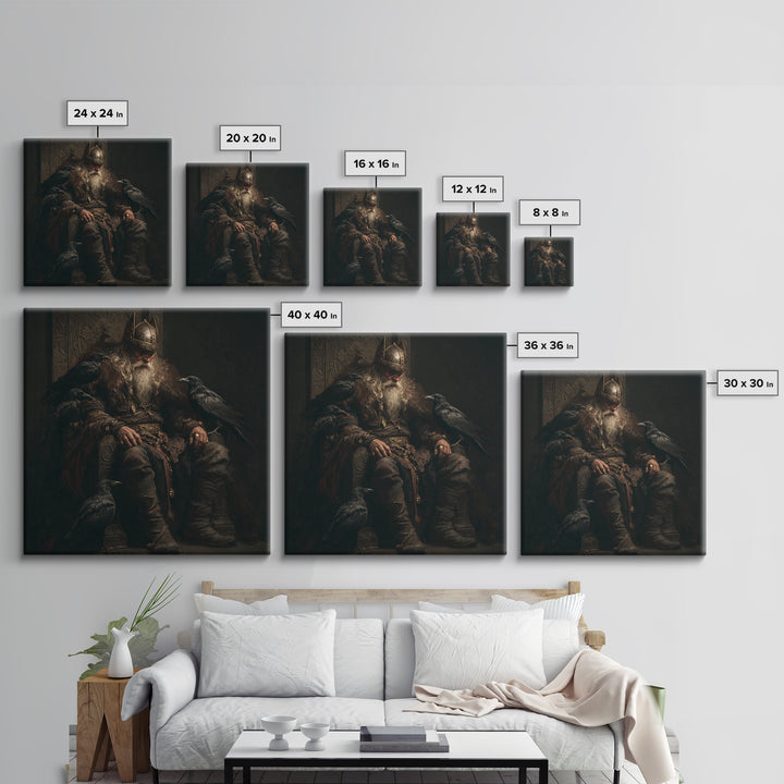 Viking King With Ravens Wall Art, Dark Academia Norse Portrait, Moody Medieval Oil Painting, Gothic Office Decor Gift For Him