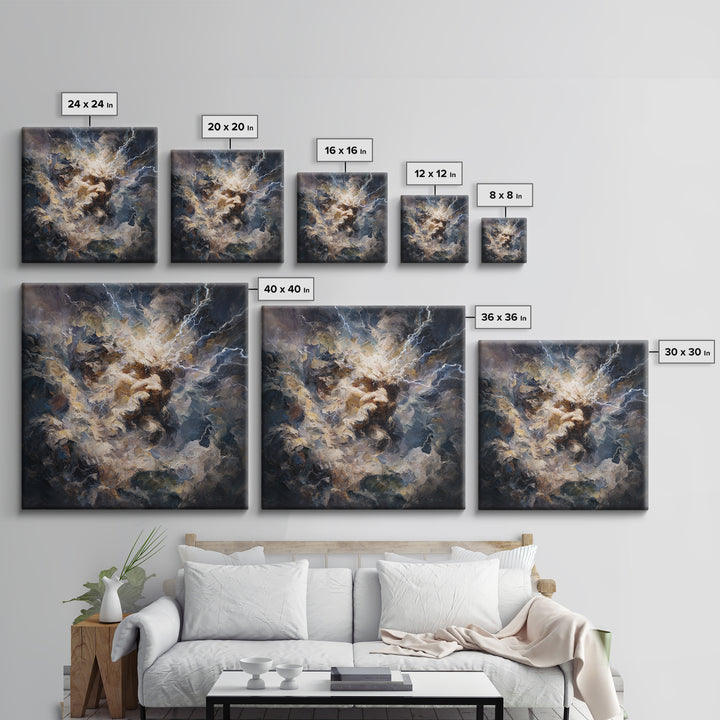Storm God Portrait With Lightning Canvas Print, Mythological Art, Baroque Oil Painting, Dramatic Wall Decor For Living Room