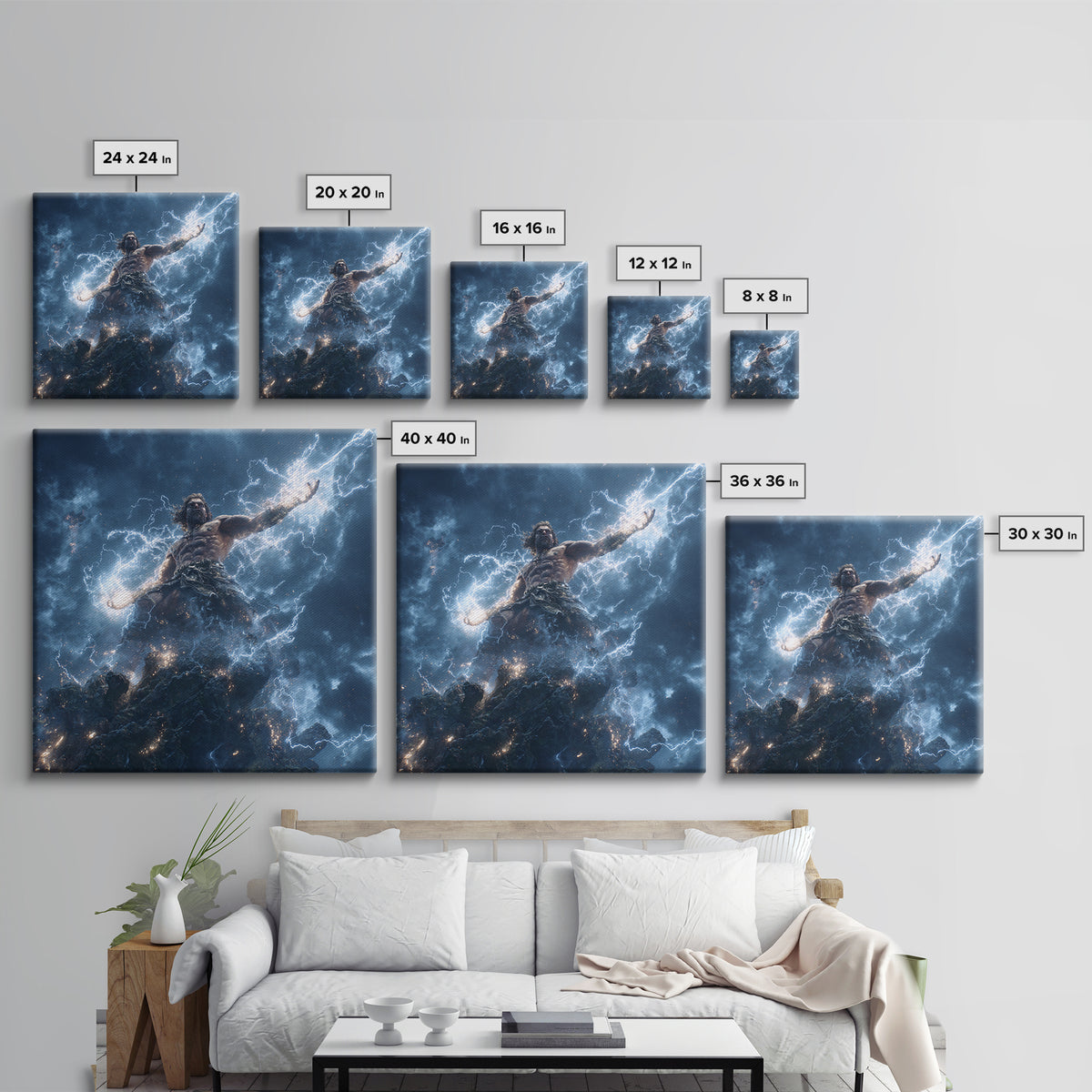 Thunder God Lightning Storm Canvas Print, Mythological Art, Dramatic Fantasy Wall Art, Greek Mythology Home Decor Gift Idea