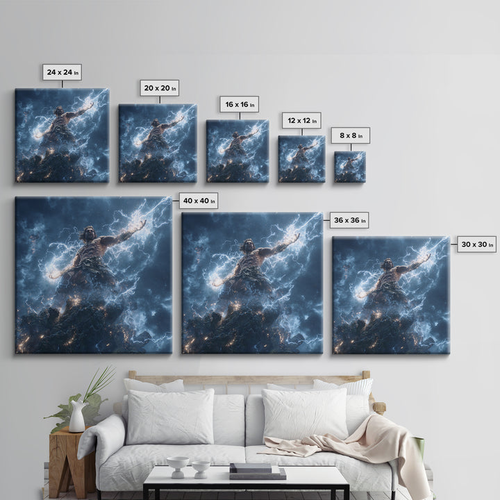 Thunder God Lightning Storm Canvas Print, Mythological Art, Dramatic Fantasy Wall Art, Greek Mythology Home Decor Gift Idea