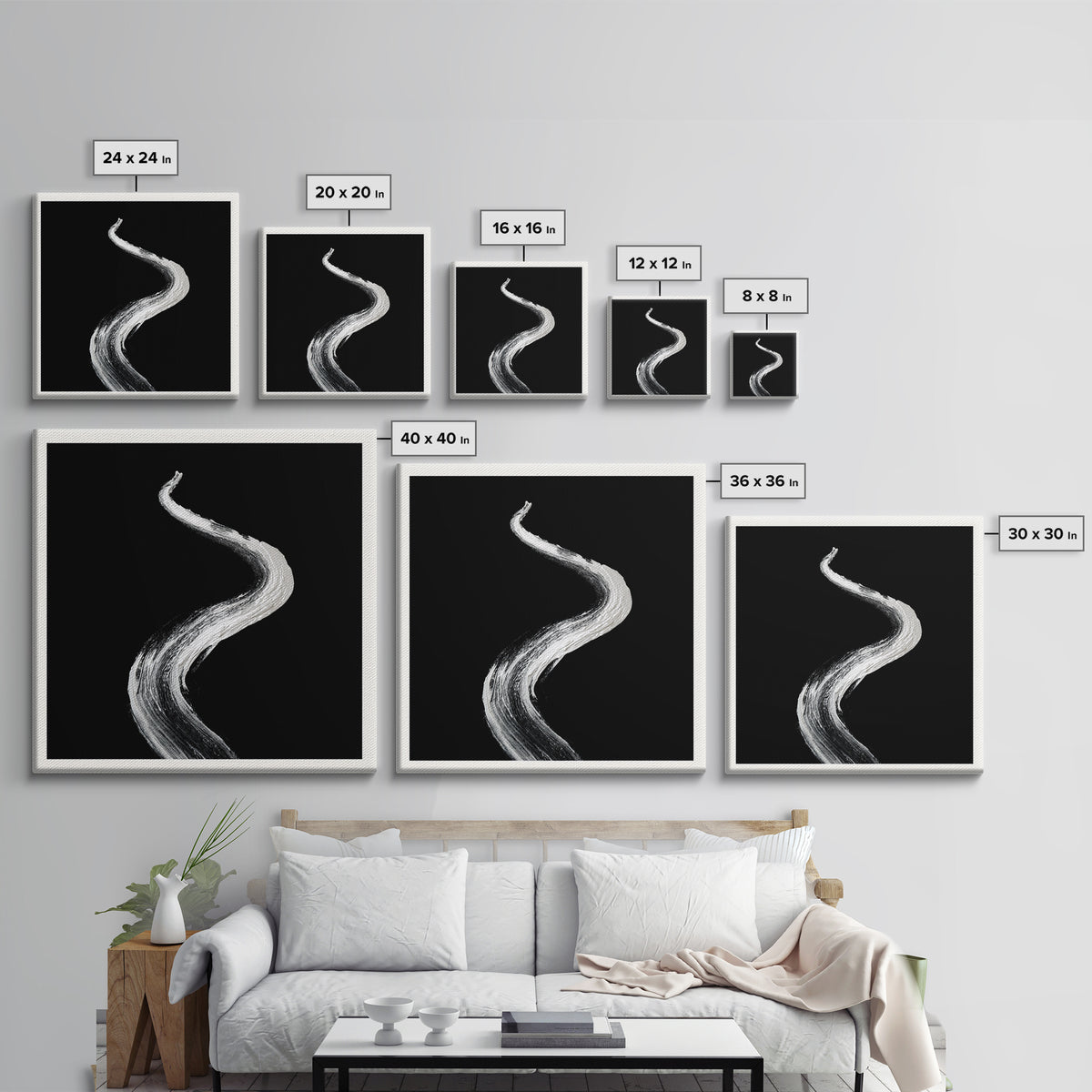 Minimalist Black And White Abstract Line Wall Art, Modern Monochrome Painting Print, Contemporary Home Decor Office Art