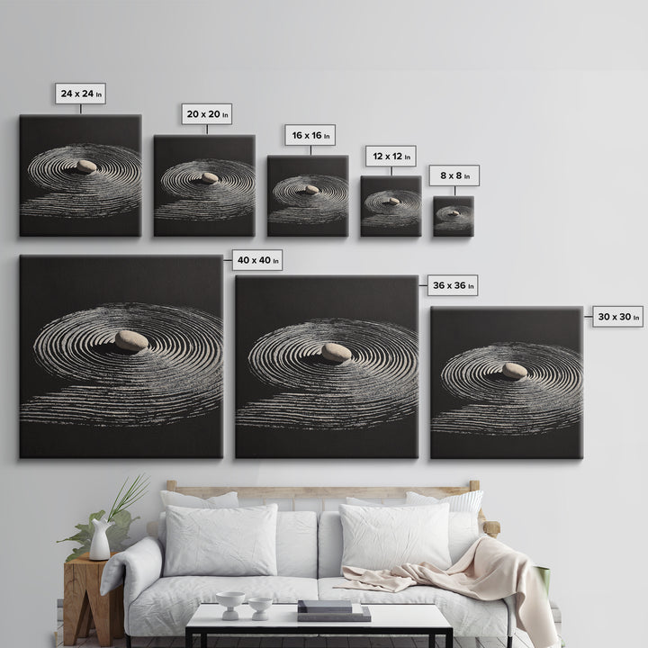 Minimalist Zen Rock And Sand Circle Wall Art, Japanese Zen Decor, Calming Neutral Abstract Art Print, Modern Office Wall Art