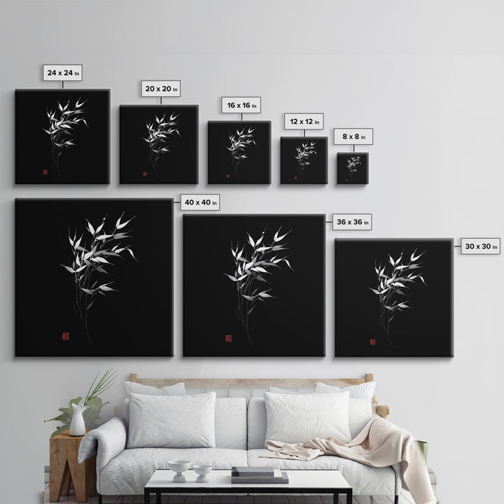 Minimalist Bamboo Leaves Black And White Japanese Wall Art Zen Nature Painting Modern Decor Living Room Wall Art Framed Canvas
