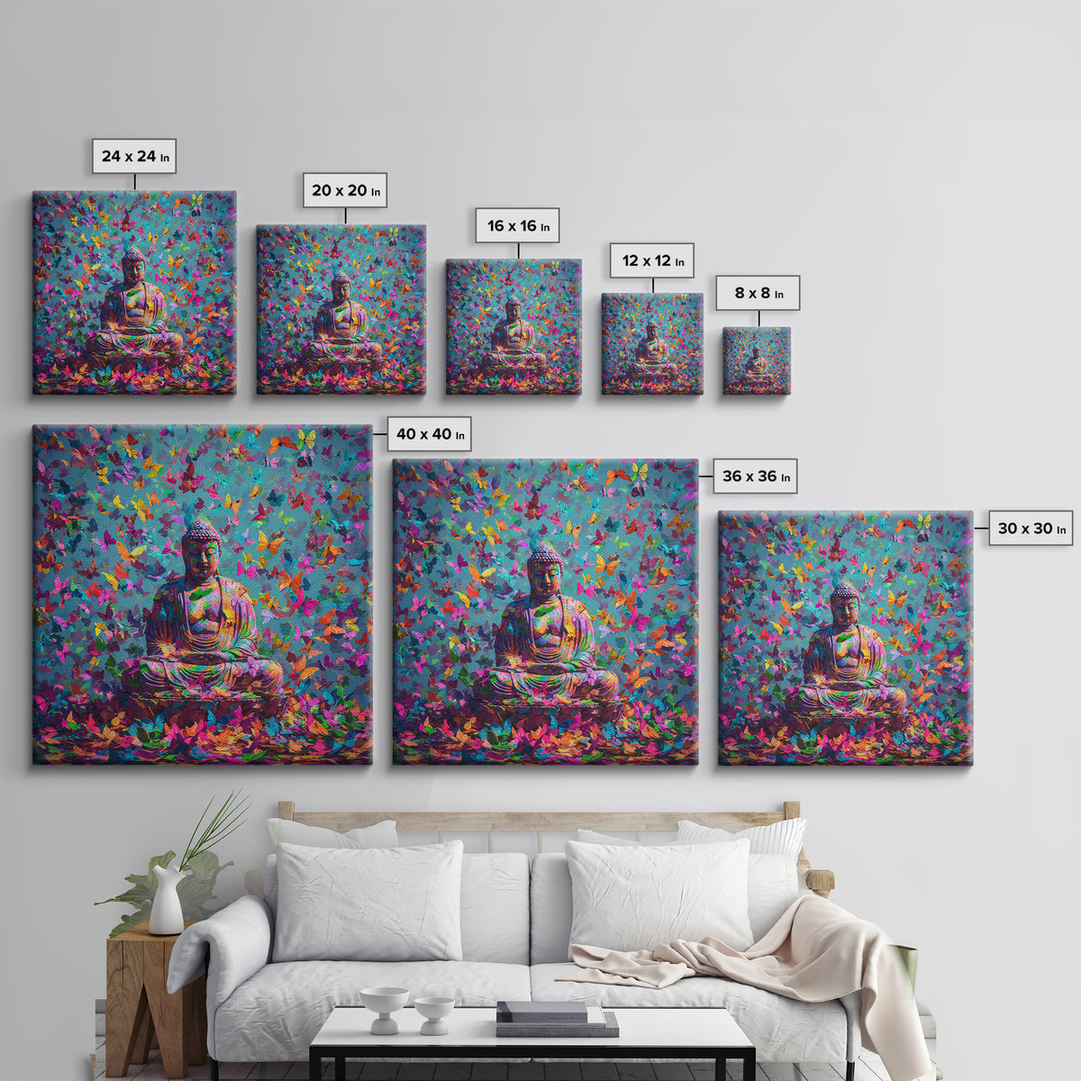 Colorful Buddha With Butterflies Wall Art, Spiritual Meditation Print, Psychedelic Boho Decor, Vibrant Zen Wall Art