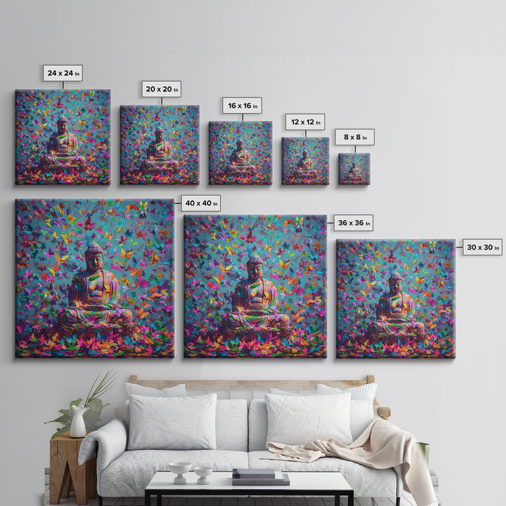 Colorful Buddha With Butterflies Wall Art, Spiritual Meditation Print, Psychedelic Boho Decor, Vibrant Zen Wall Art