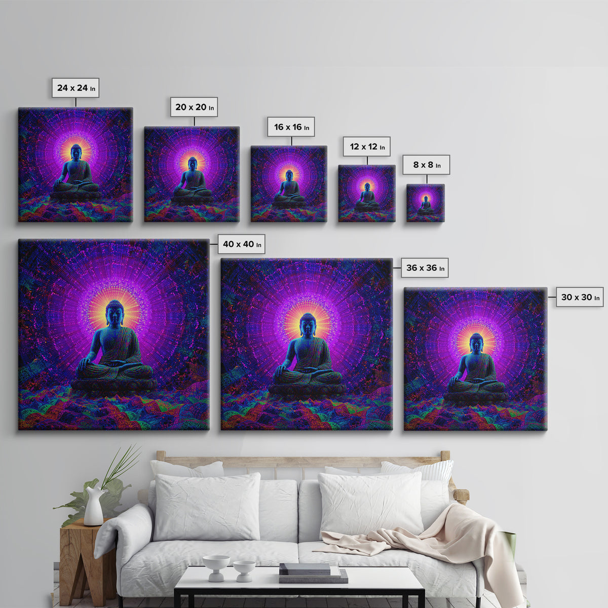 Psychedelic Buddha Aura Meditation Wall Art, Vibrant Cosmic Spiritual Canvas Print For Yoga Room And Zen Decor