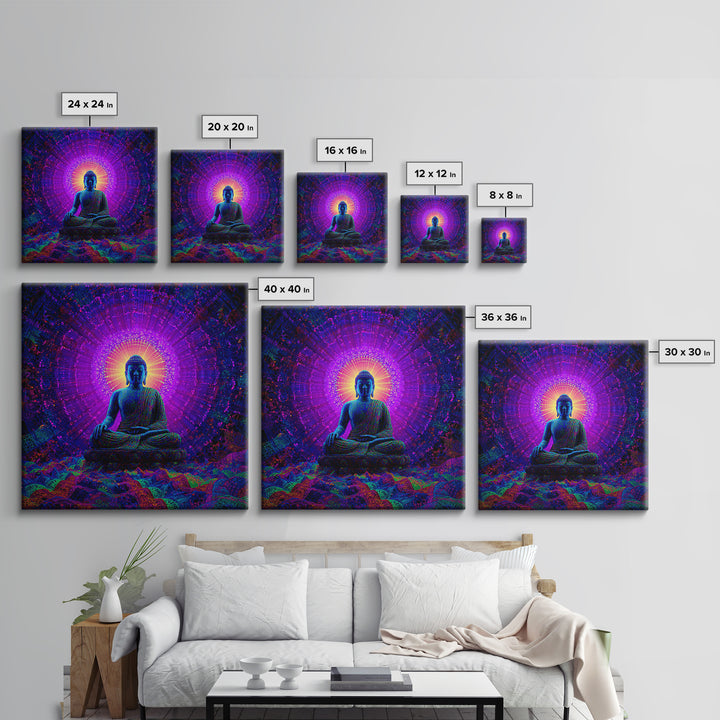 Psychedelic Buddha Aura Meditation Wall Art, Vibrant Cosmic Spiritual Canvas Print For Yoga Room And Zen Decor