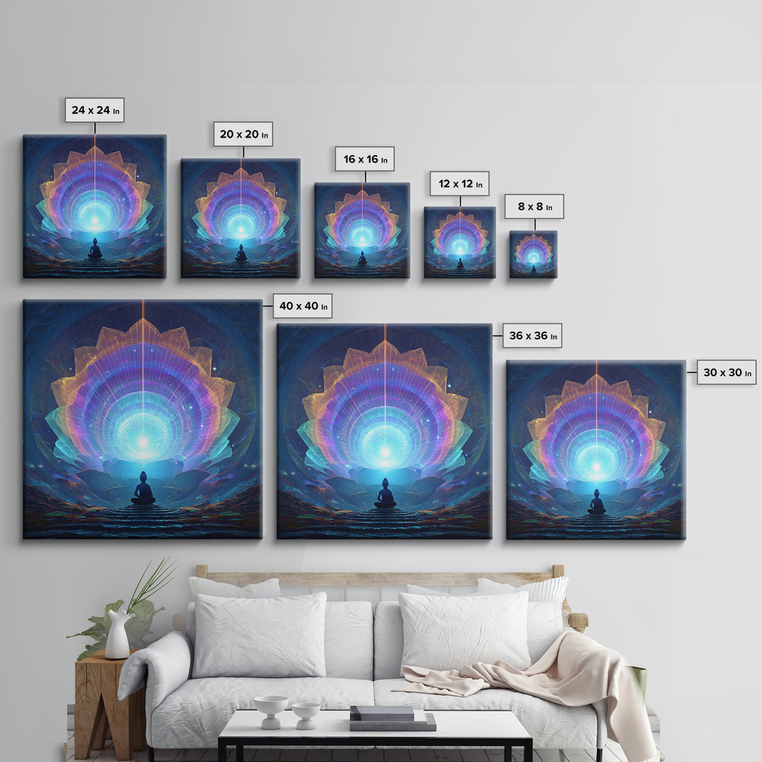Cosmic Lotus Meditation Wall Art, Celestial Chakra Canvas Print, Psychedelic Spiritual Decor, Yoga Studio And Mindfulness Room Art