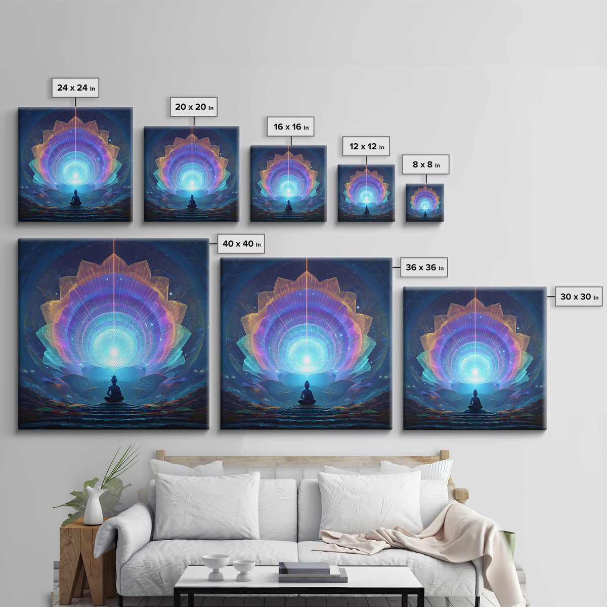 Cosmic Lotus Meditation Wall Art, Celestial Chakra Canvas Print, Psychedelic Spiritual Decor, Yoga Studio And Mindfulness Room Art