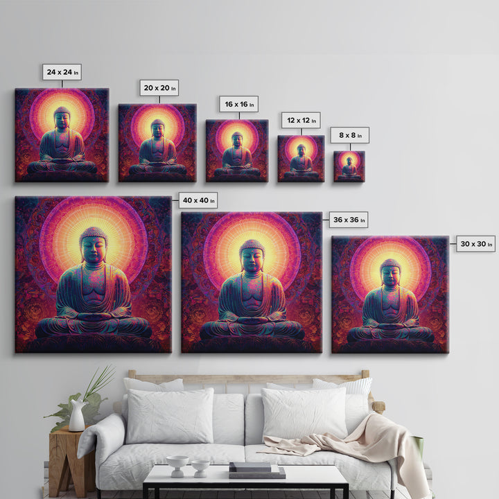 Vibrant Buddha Meditation Wall Art, Psychedelic Spiritual Canvas Print, Colorful Boho Decor Yoga Room Spiritual Art
