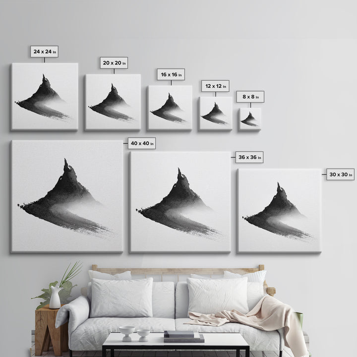 Minimalist Ink Mountain Brushstroke Wall Art, Black And White Abstract Canvas Print For Japandi Modern Home Decor