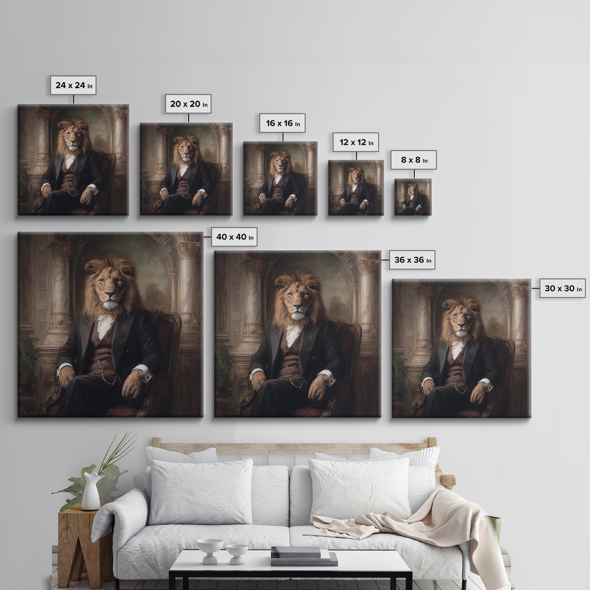 Regal Lion Gentleman Portrait Wall Art, Dark Academia Animal Painting, Victorian Library Decor, Luxury Masculine Office Decor