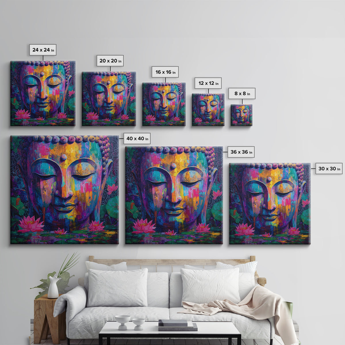 Colorful Buddha Lotus Wall Art, Spiritual Meditation Canvas Print, Boho Zen Decor, Psychedelic Abstract Painting