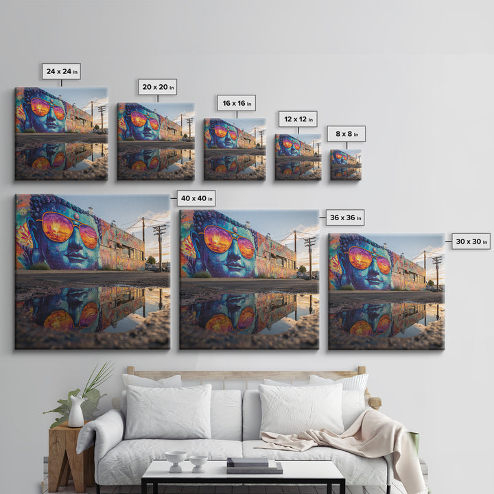 Colorful Buddha Street Art Reflection Wall Art, Urban Graffiti Photography Print, Modern Home Decor Living Room Wall Art