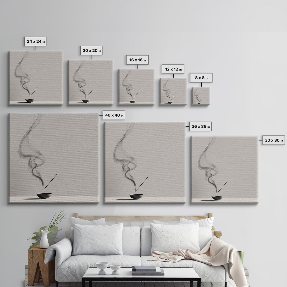 Zen Minimalist Abstract Smoke Art Canvas Print Black And White Wall Art Modern Home Decor For Living Room And Office Wall