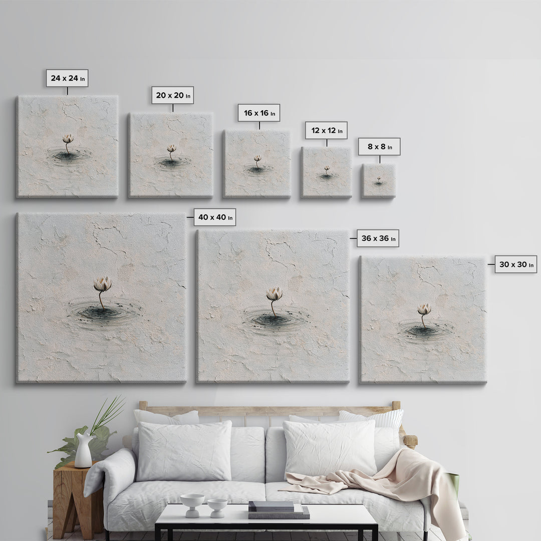 Minimal Lotus Flower In Water Wall Art, Neutral Textured Abstract Canvas Print, Calming Zen Home Decor