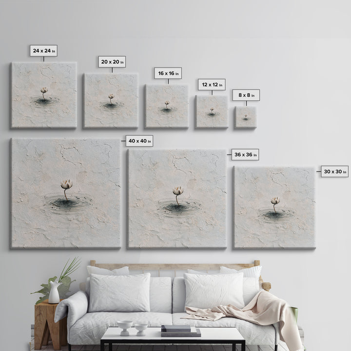 Minimal Lotus Flower In Water Wall Art, Neutral Textured Abstract Canvas Print, Calming Zen Home Decor