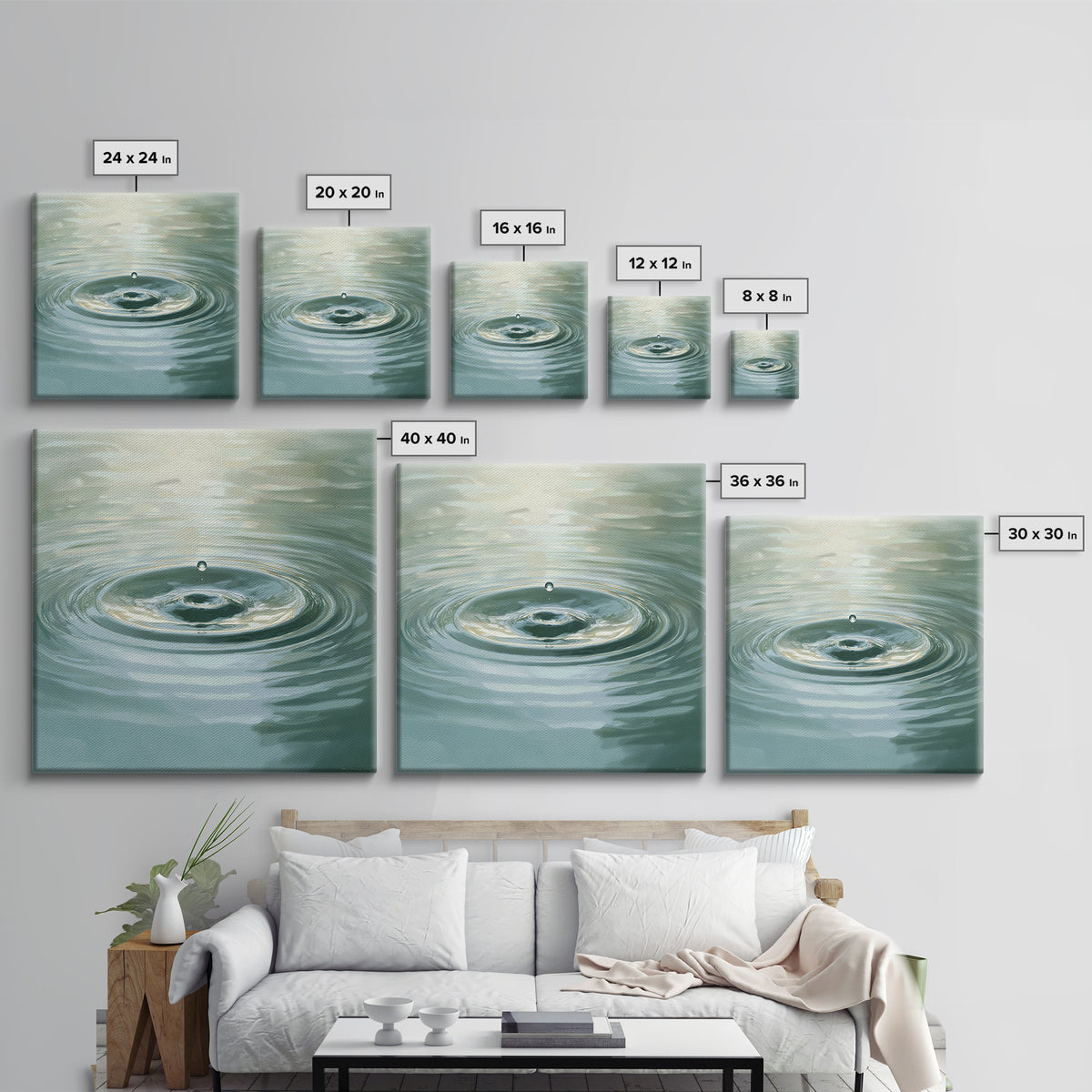 Soothing Water Ripple With Falling Droplet Wall Art, Minimalist Zen Landscape Canvas Print For Calming Modern Decor