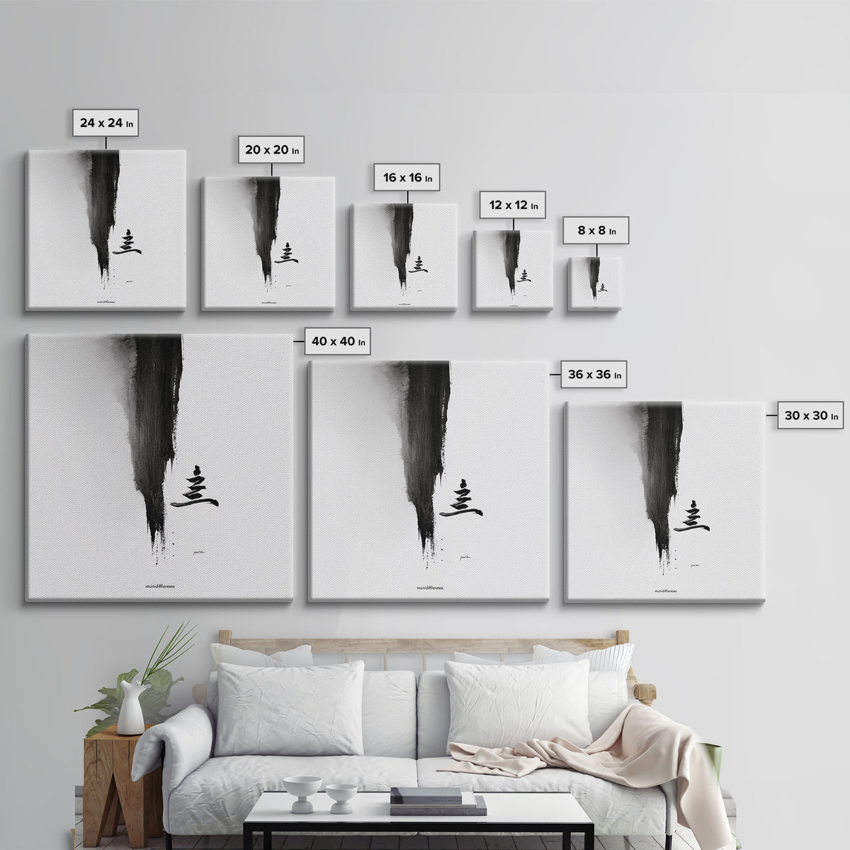 Black And White Zen Brushstroke Wall Art Minimalist Japanese Calligraphy Modern Abstract Print Neutral Home Decor Canvas Print
