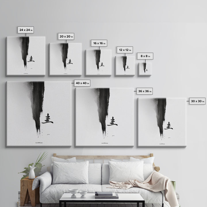 Black And White Zen Brushstroke Wall Art Minimalist Japanese Calligraphy Modern Abstract Print Neutral Home Decor Canvas Print