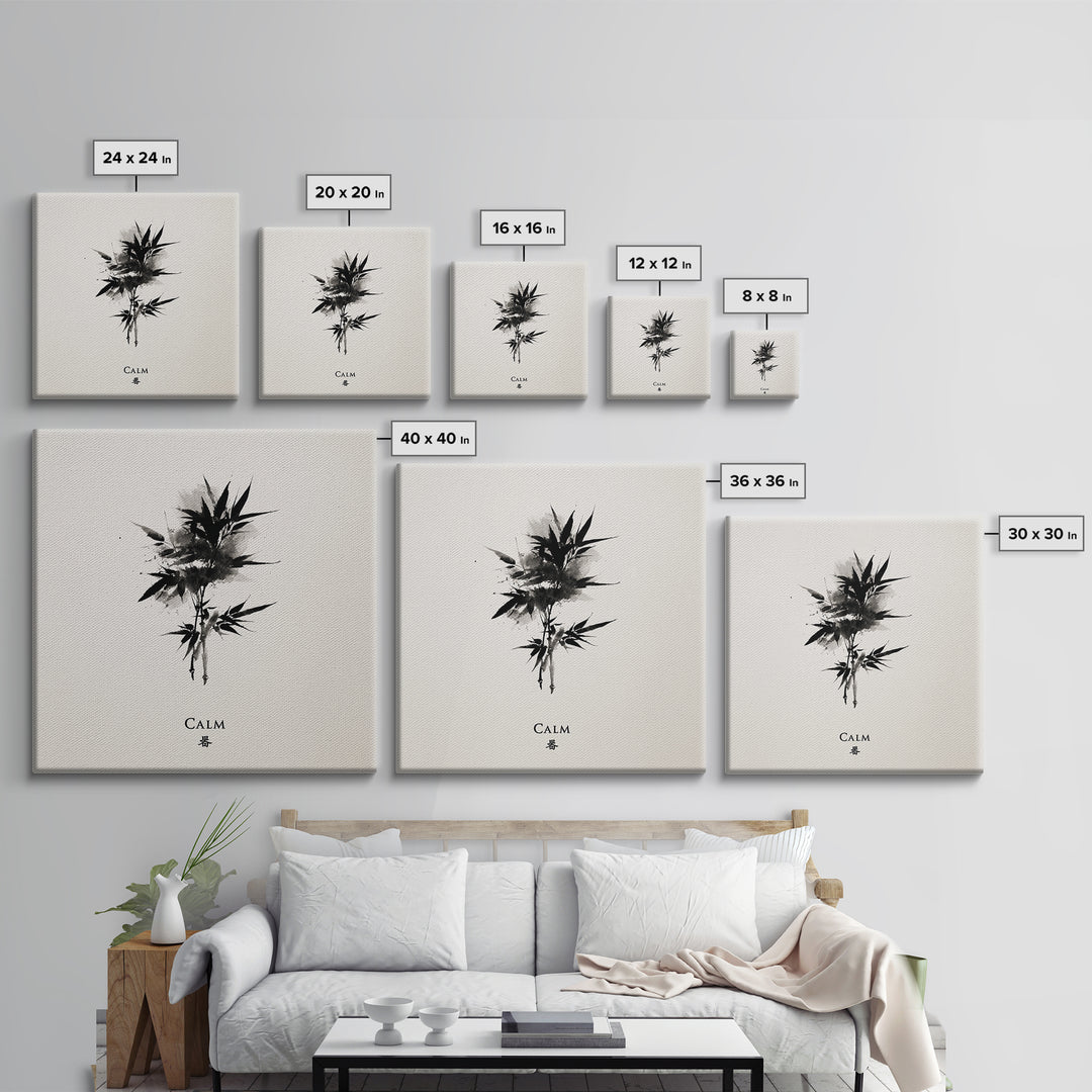 Minimalist Ink Bamboo Calm Wall Art Print, Japanese Zen Calligraphy Painting For Meditation Room Decor Modern Home