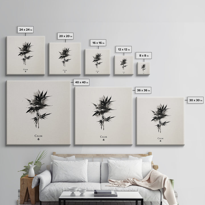 Minimalist Ink Bamboo Calm Wall Art Print, Japanese Zen Calligraphy Painting For Meditation Room Decor Modern Home