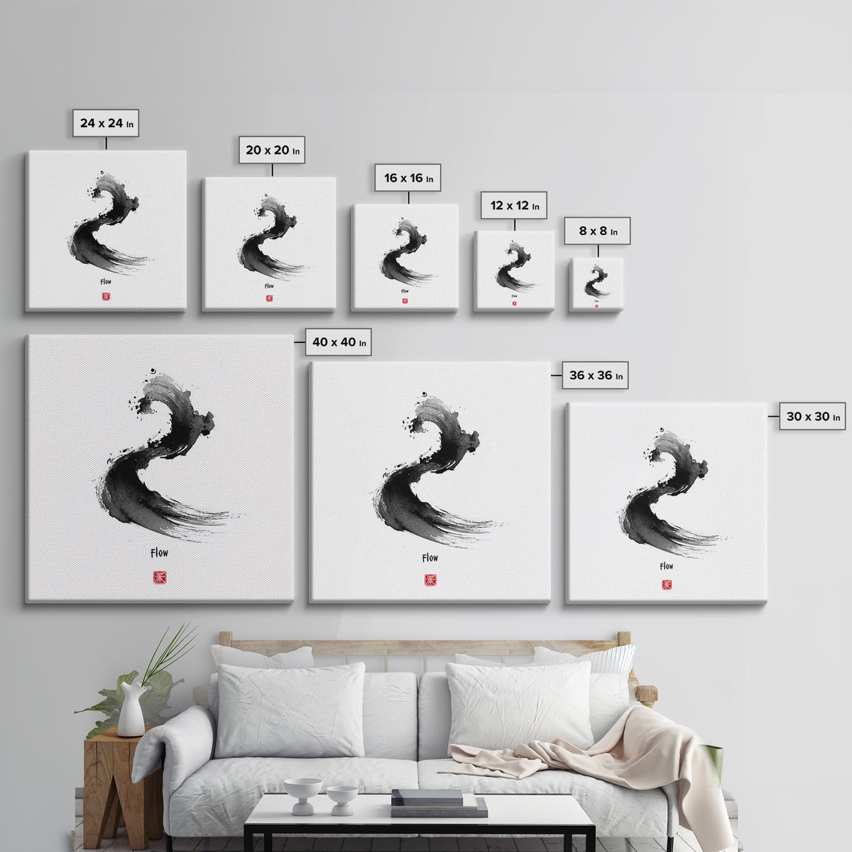Minimalist Black Ink Flow Brushstroke Abstract Wall Art Contemporary Art Canvas Print For Modern Home Decor