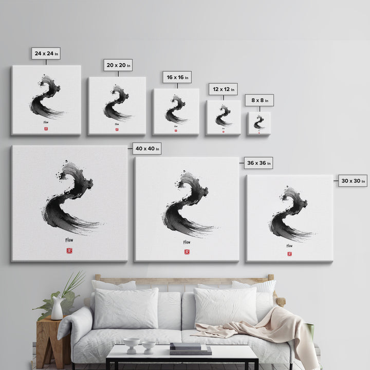 Minimalist Black Ink Flow Brushstroke Abstract Wall Art Contemporary Art Canvas Print For Modern Home Decor