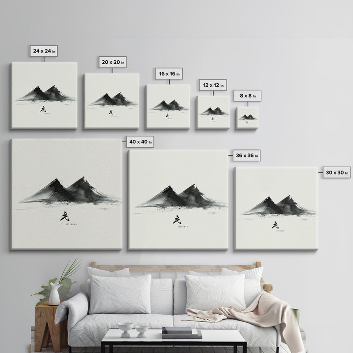 Minimalist Ink Mountains Japanese Landscape Wall Art Black And White Print Modern Zen Home Decor
