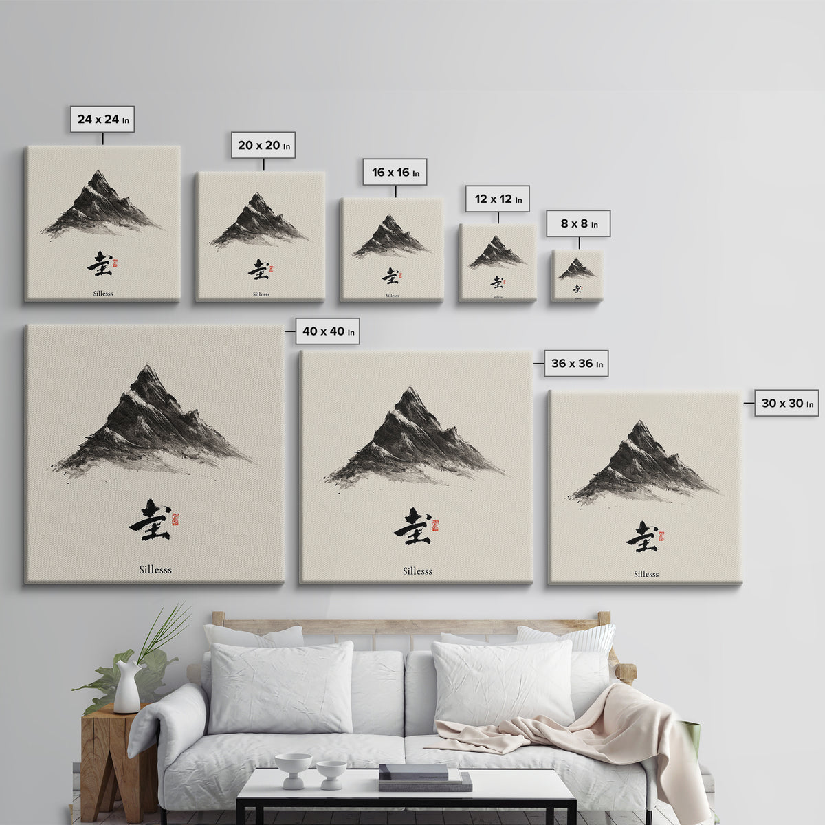 Minimal Ink Mountain Landscape Wall Art, Japanese Inspired Black And White Print, Calm Zen Home Decor Canvas Print