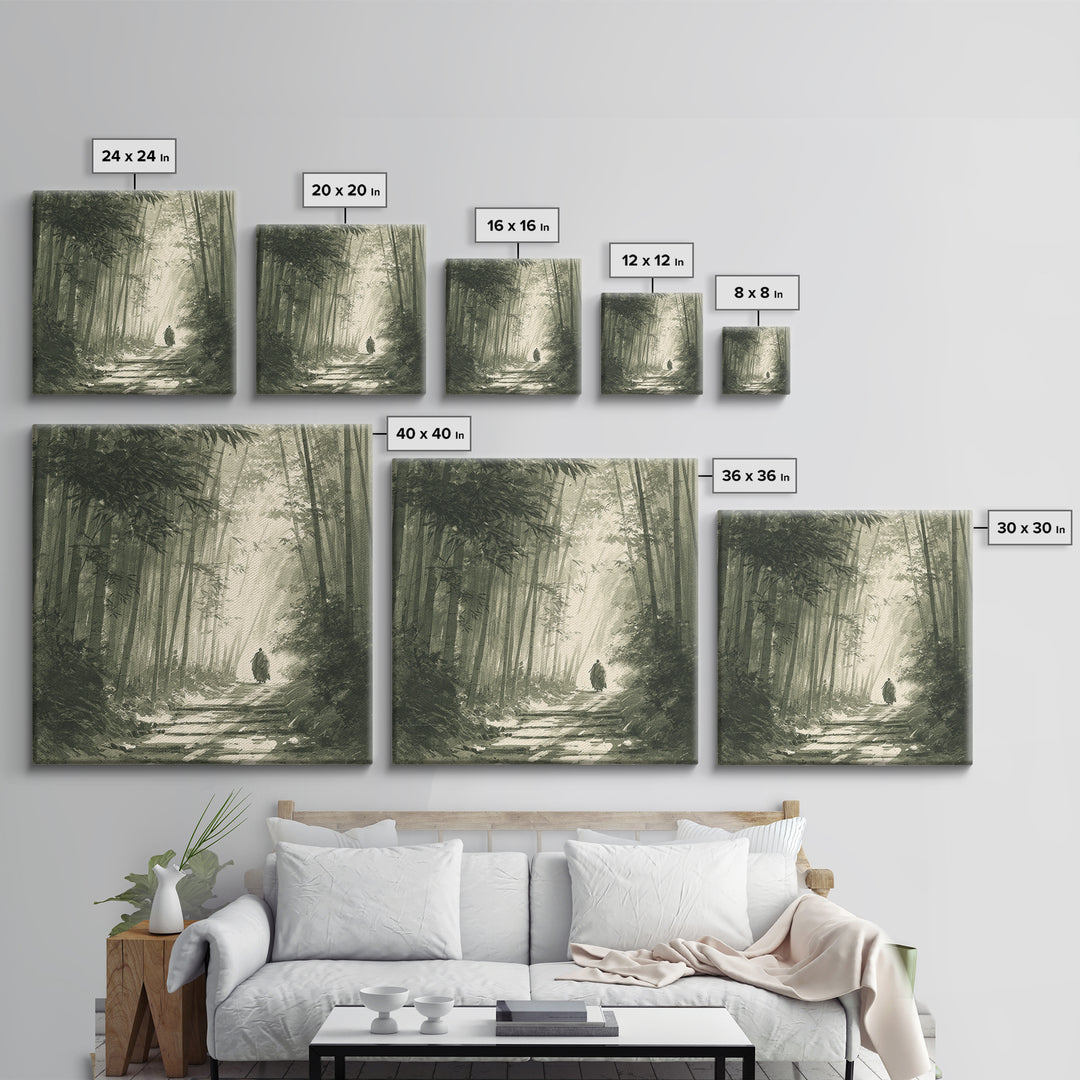 Monk Walking In Bamboo Forest Wall Art, Serene Japanese Landscape Print, Zen Home Decor, Calming Nature Wall Art Print