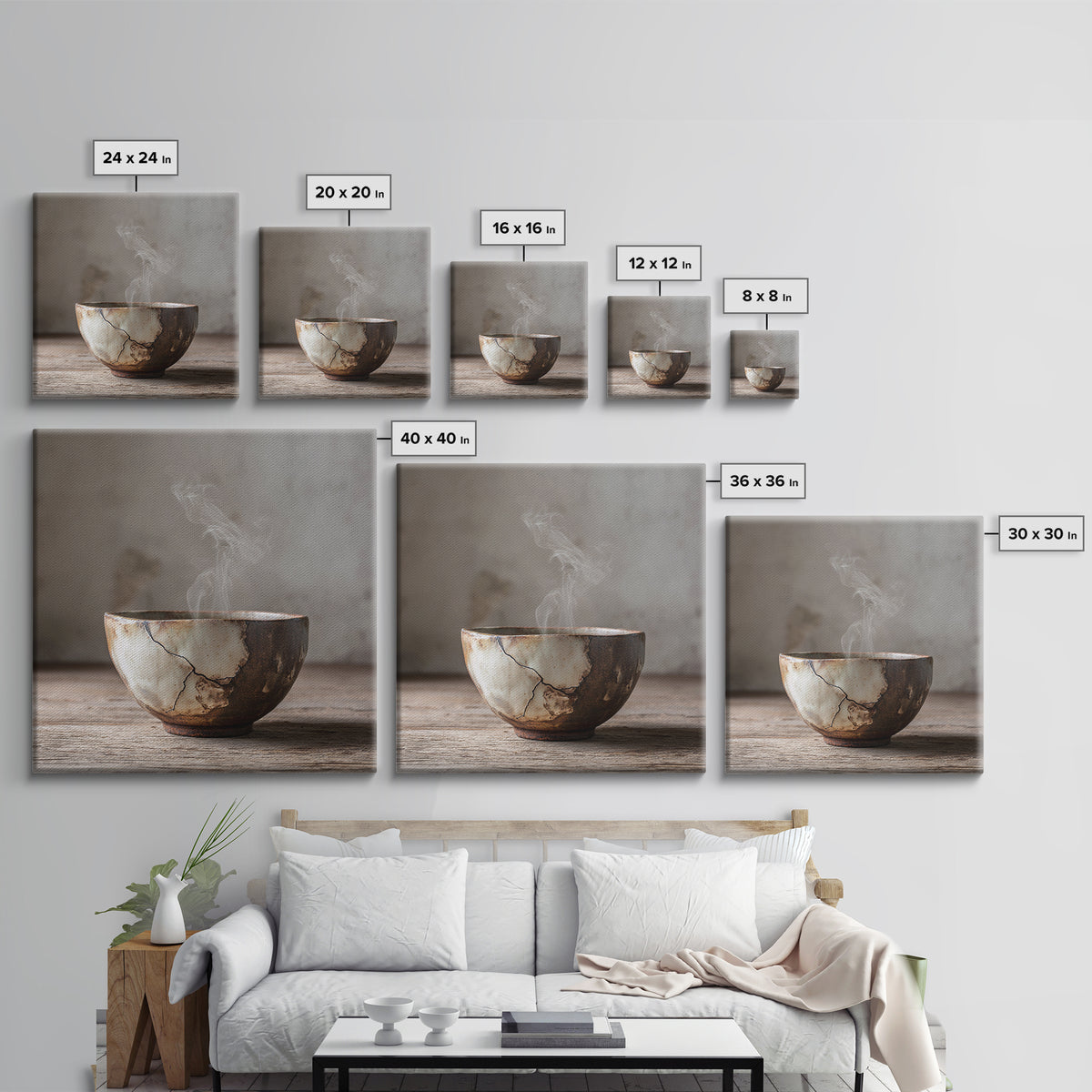 Wabi Sabi Ceramic Tea Bowl Wall Art, Rustic Japanese Canvas Print, Minimal Neutral Kitchen Decor, Organic Modern Home Wall Art