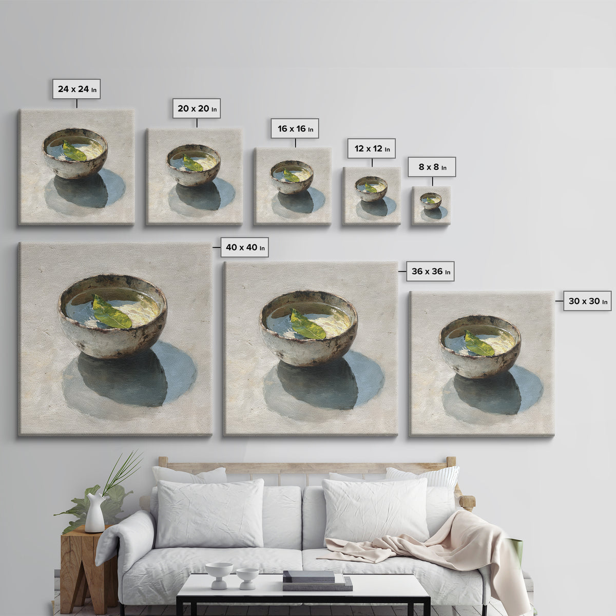Rustic Tea Bowl Still Life Oil Painting Wall Art, Minimal Kitchen Decor, Neutral Modern Framed Canvas Print