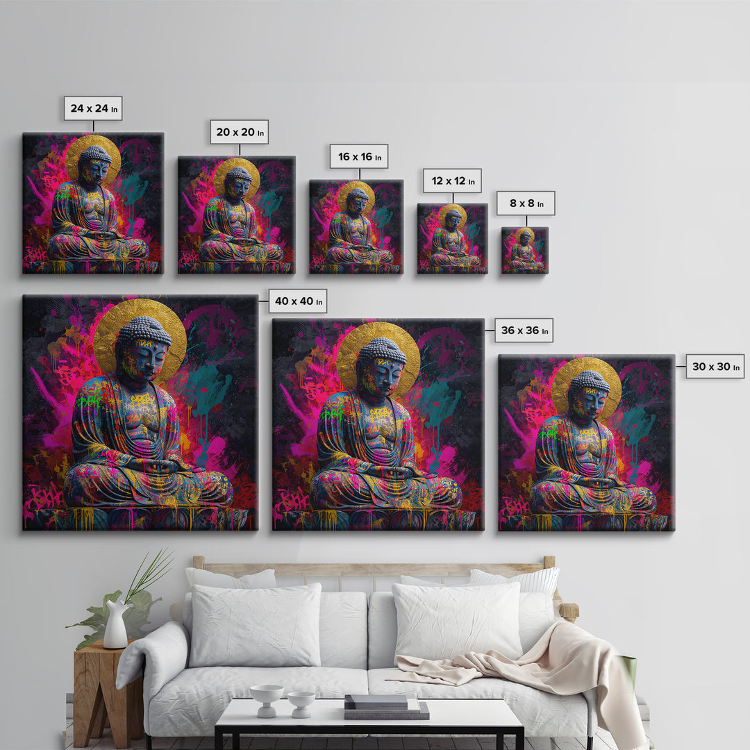 Colorful Graffiti Buddha Wall Art Canvas Print Modern Street Art Spiritual Zen Decor Meditation Room Art