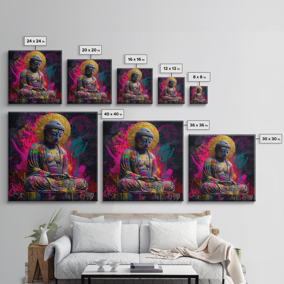 Colorful Graffiti Buddha Wall Art Canvas Print Modern Street Art Spiritual Zen Decor Meditation Room Art