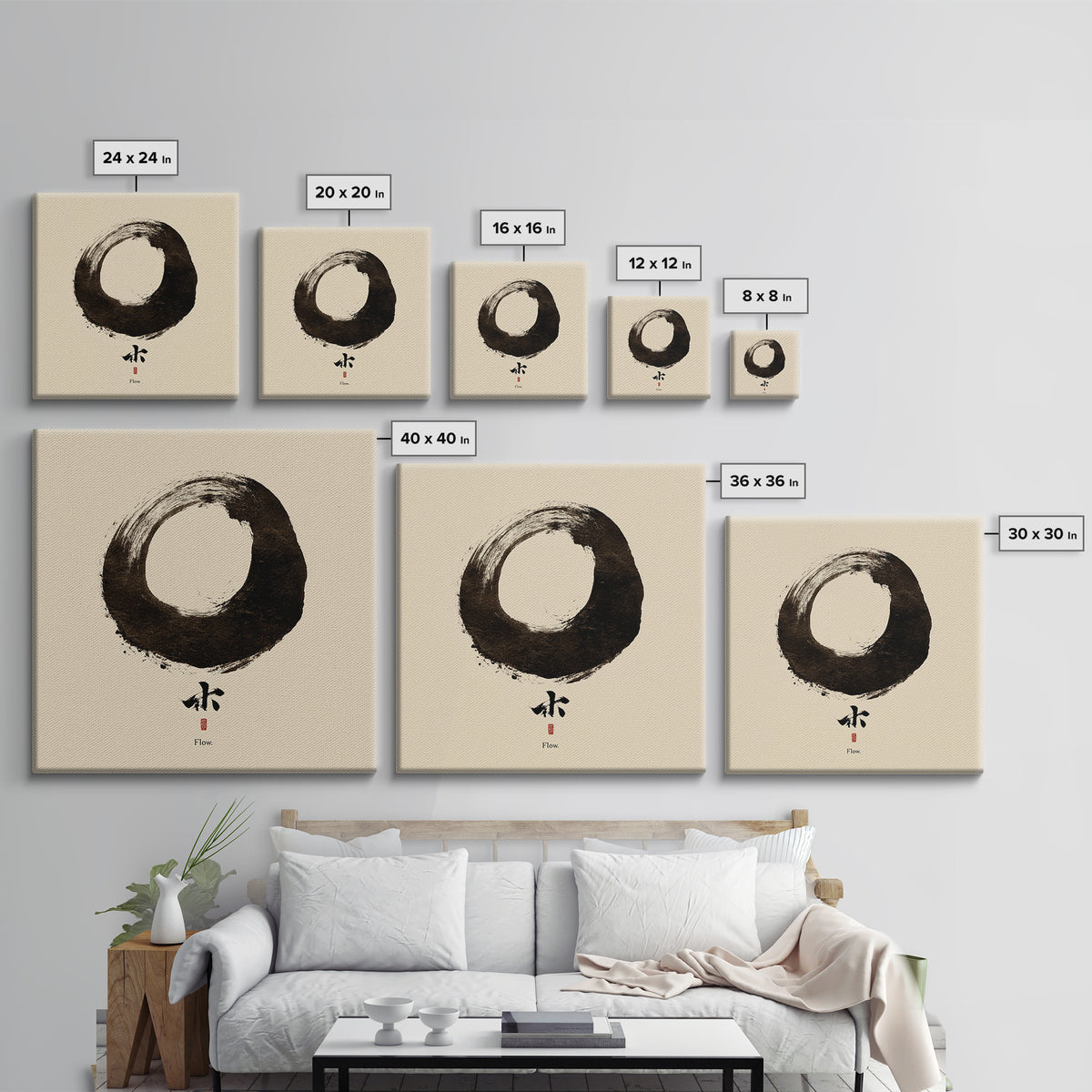 Minimal Zen Enso Circle Ink Painting Wall Art, Japandi Style Meditation Home Decor, Modern Minimalist Canvas Print