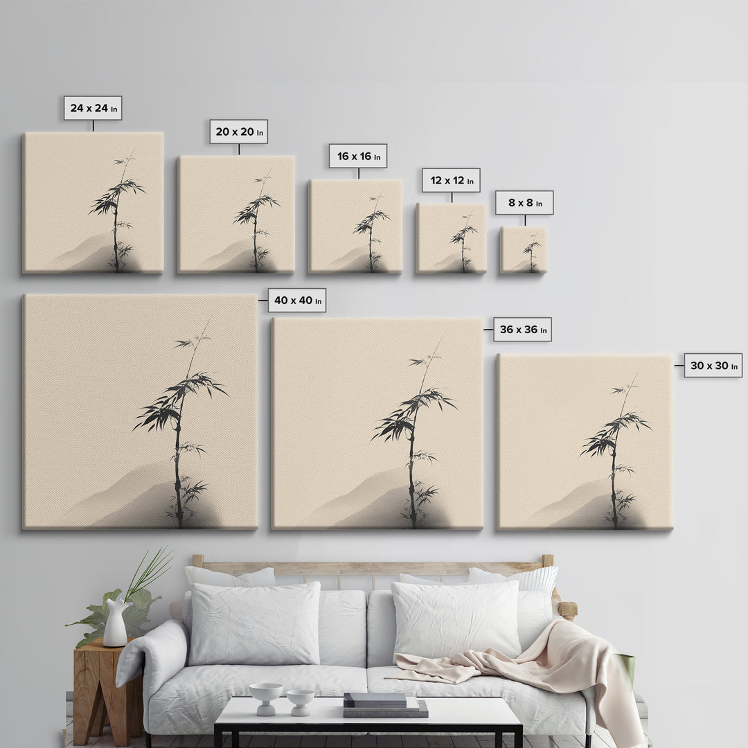 Minimal Japanese Bamboo Ink Painting Wall Art, Neutral Zen Japandi Canvas Print, Calming Nature Home Decor