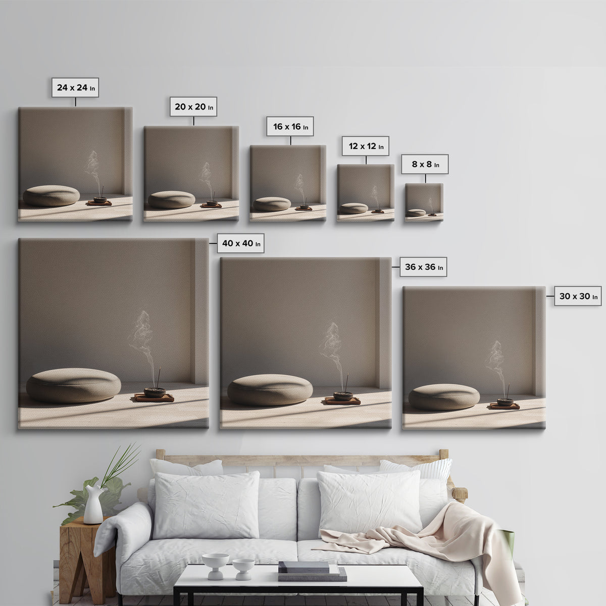 Minimalist Zen Meditation Corner Wall Art, Japandi Style Sunlit Room Photography Print, Calming Neutral Home Decor Bedroom Art