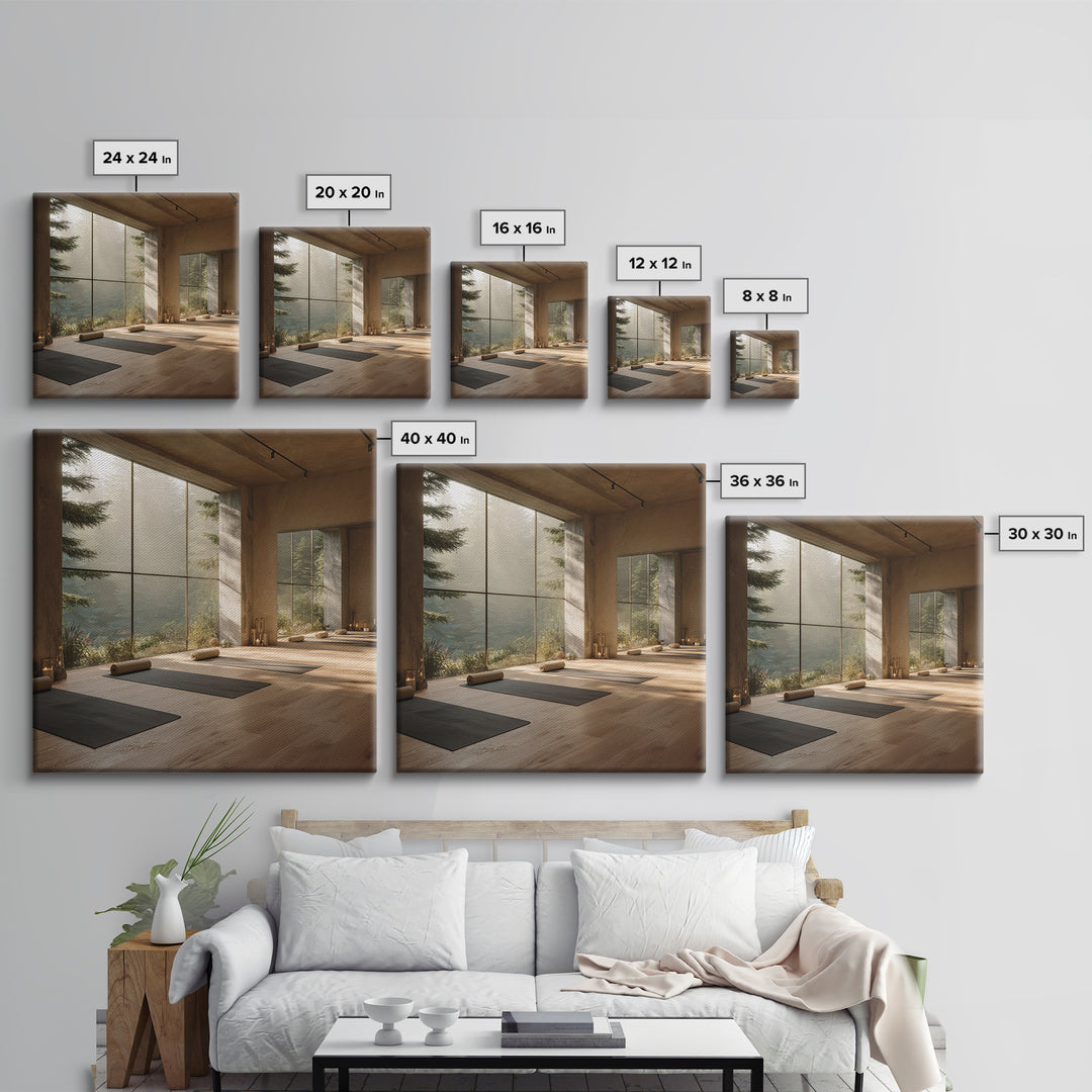 Zen Forest Yoga Studio Interior Wall Art, Serene Meditation Room Framed Canvas Print, Calming Minimalist Home Decor
