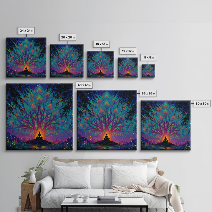 Mystic Tree Of Life Meditation Wall Art, Psychedelic Celestial Canvas Print, Spiritual Boho Decor, Yoga Room And Zen Home Decor